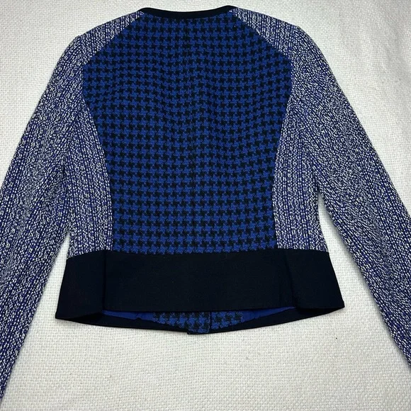 Ann Taylor Women's 2P Petite Blazer Blue Black Houndstooth Cotton Wool LS - Picture 6 of 13